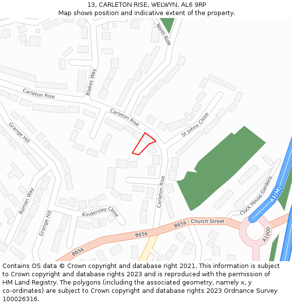 13, CARLETON RISE, WELWYN, AL6 9RP: Location map and indicative extent of plot