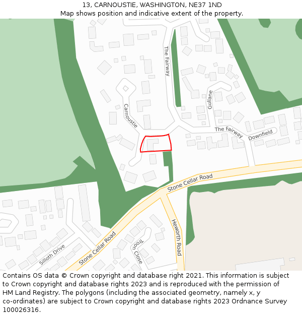 13, CARNOUSTIE, WASHINGTON, NE37 1ND: Location map and indicative extent of plot