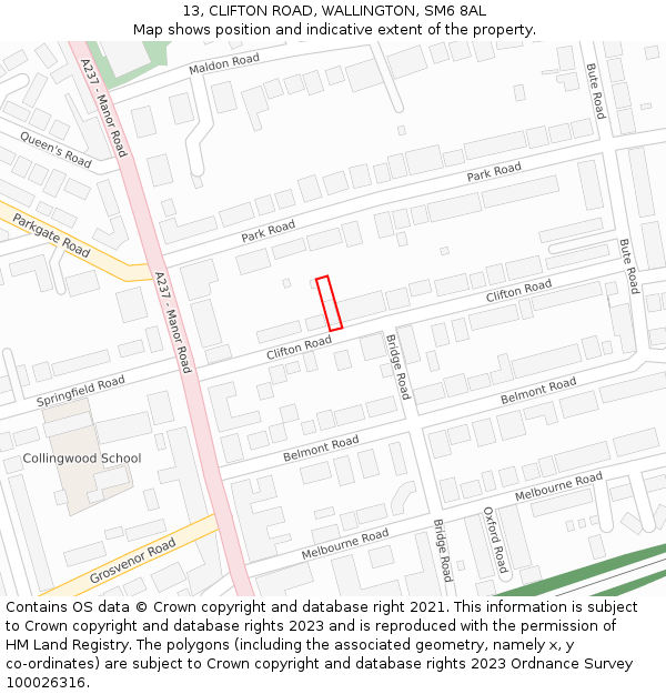 13, CLIFTON ROAD, WALLINGTON, SM6 8AL: Location map and indicative extent of plot