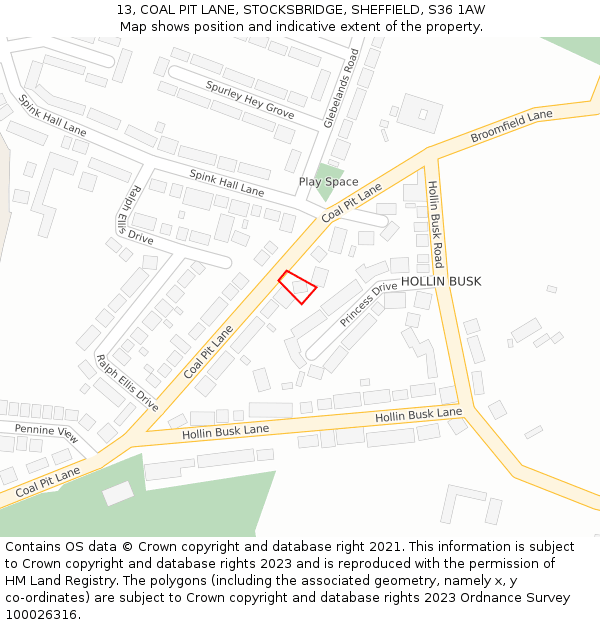 13, COAL PIT LANE, STOCKSBRIDGE, SHEFFIELD, S36 1AW: Location map and indicative extent of plot