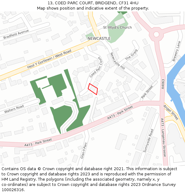 13, COED PARC COURT, BRIDGEND, CF31 4HU: Location map and indicative extent of plot
