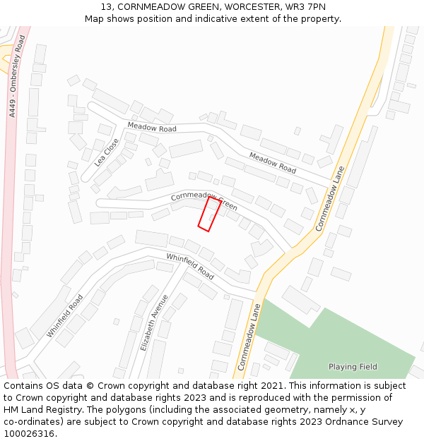 13, CORNMEADOW GREEN, WORCESTER, WR3 7PN: Location map and indicative extent of plot
