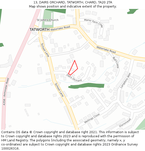 13, DAIRS ORCHARD, TATWORTH, CHARD, TA20 2TA: Location map and indicative extent of plot