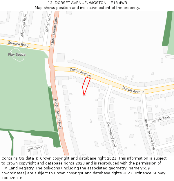 13, DORSET AVENUE, WIGSTON, LE18 4WB: Location map and indicative extent of plot
