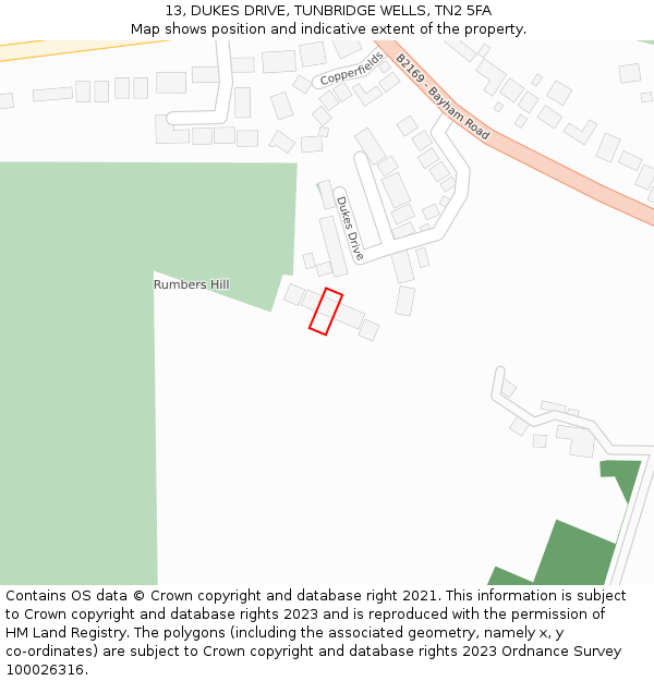 13, DUKES DRIVE, TUNBRIDGE WELLS, TN2 5FA: Location map and indicative extent of plot