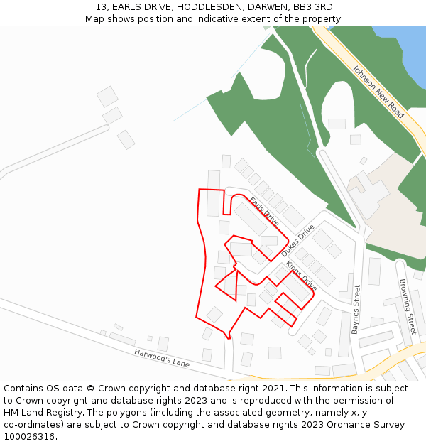 13, EARLS DRIVE, HODDLESDEN, DARWEN, BB3 3RD: Location map and indicative extent of plot
