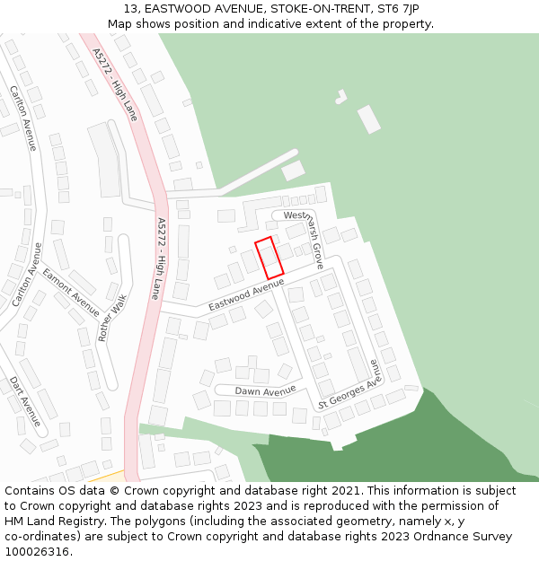 13, EASTWOOD AVENUE, STOKE-ON-TRENT, ST6 7JP: Location map and indicative extent of plot