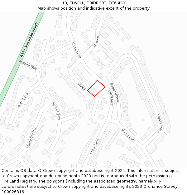 13, ELWELL, BRIDPORT, DT6 4DX: Location map and indicative extent of plot