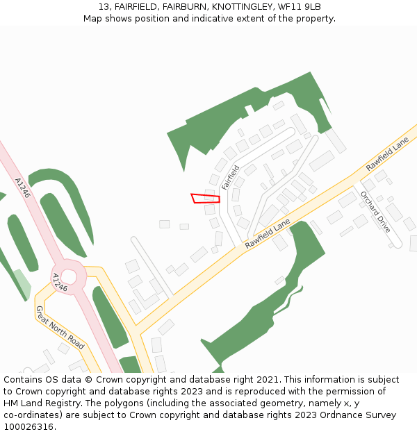 13, FAIRFIELD, FAIRBURN, KNOTTINGLEY, WF11 9LB: Location map and indicative extent of plot