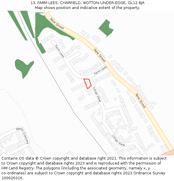 13, FARM LEES, CHARFIELD, WOTTON-UNDER-EDGE, GL12 8JA: Location map and indicative extent of plot