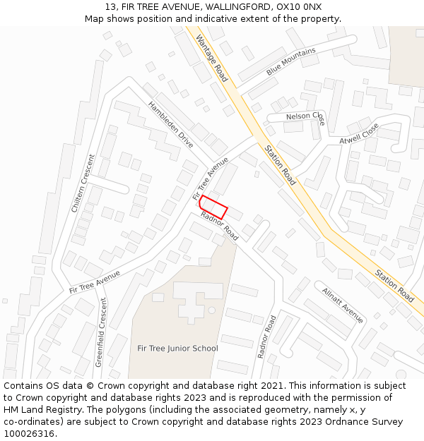 13, FIR TREE AVENUE, WALLINGFORD, OX10 0NX: Location map and indicative extent of plot