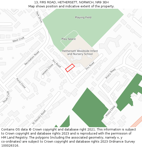 13, FIRS ROAD, HETHERSETT, NORWICH, NR9 3EH: Location map and indicative extent of plot