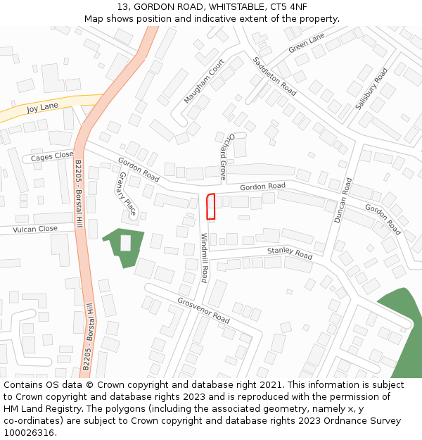 13, GORDON ROAD, WHITSTABLE, CT5 4NF: Location map and indicative extent of plot