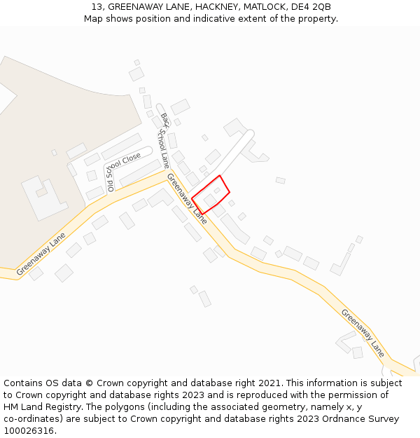 13, GREENAWAY LANE, HACKNEY, MATLOCK, DE4 2QB: Location map and indicative extent of plot