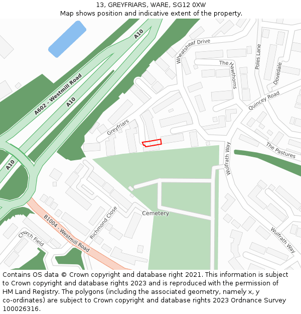 13, GREYFRIARS, WARE, SG12 0XW: Location map and indicative extent of plot