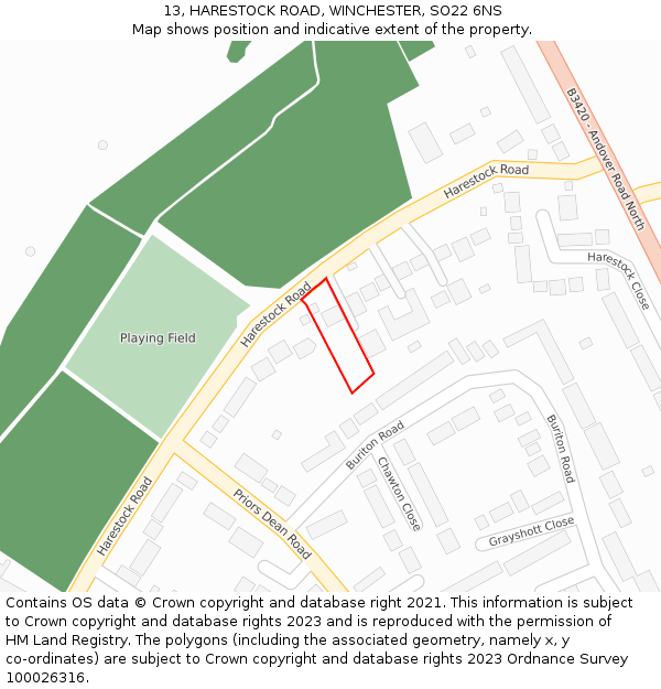 13, HARESTOCK ROAD, WINCHESTER, SO22 6NS: Location map and indicative extent of plot