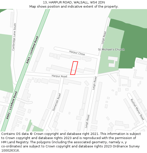 13, HARPUR ROAD, WALSALL, WS4 2DN: Location map and indicative extent of plot