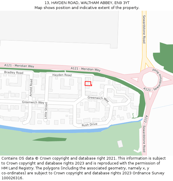 13, HAYDEN ROAD, WALTHAM ABBEY, EN9 3YT: Location map and indicative extent of plot