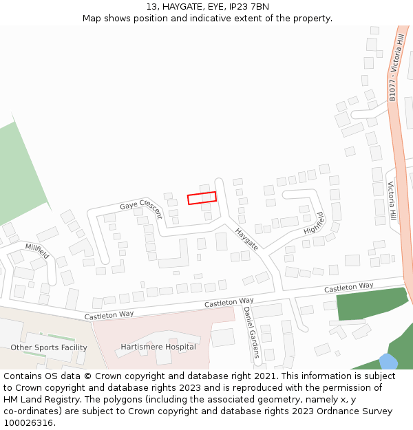 13, HAYGATE, EYE, IP23 7BN: Location map and indicative extent of plot