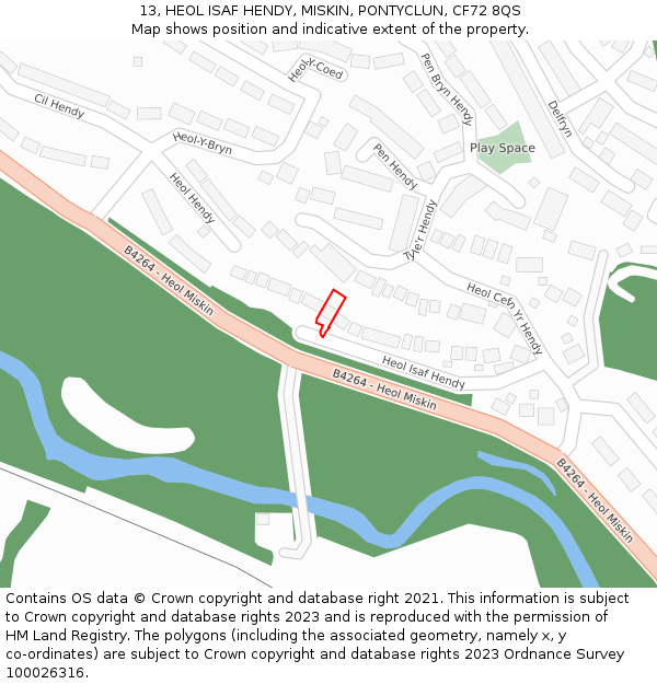 13, HEOL ISAF HENDY, MISKIN, PONTYCLUN, CF72 8QS: Location map and indicative extent of plot