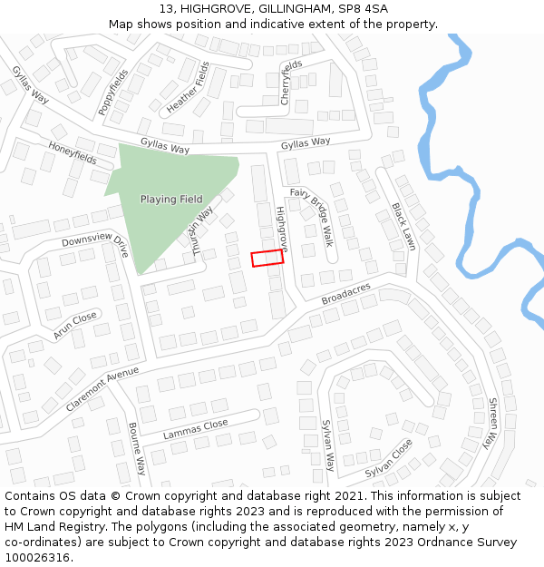 13, HIGHGROVE, GILLINGHAM, SP8 4SA: Location map and indicative extent of plot