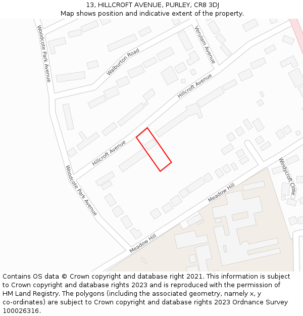 13, HILLCROFT AVENUE, PURLEY, CR8 3DJ: Location map and indicative extent of plot
