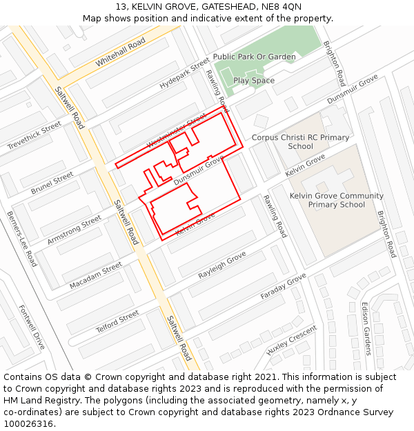 13, KELVIN GROVE, GATESHEAD, NE8 4QN: Location map and indicative extent of plot