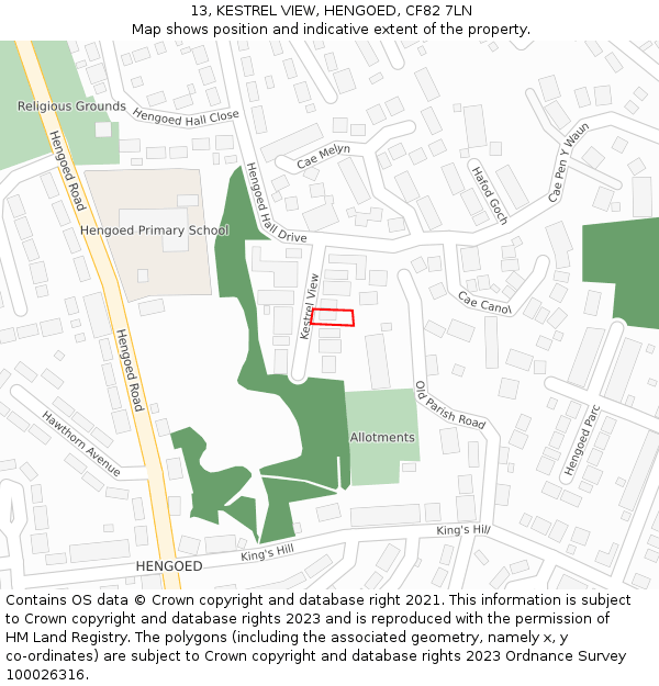 13, KESTREL VIEW, HENGOED, CF82 7LN: Location map and indicative extent of plot