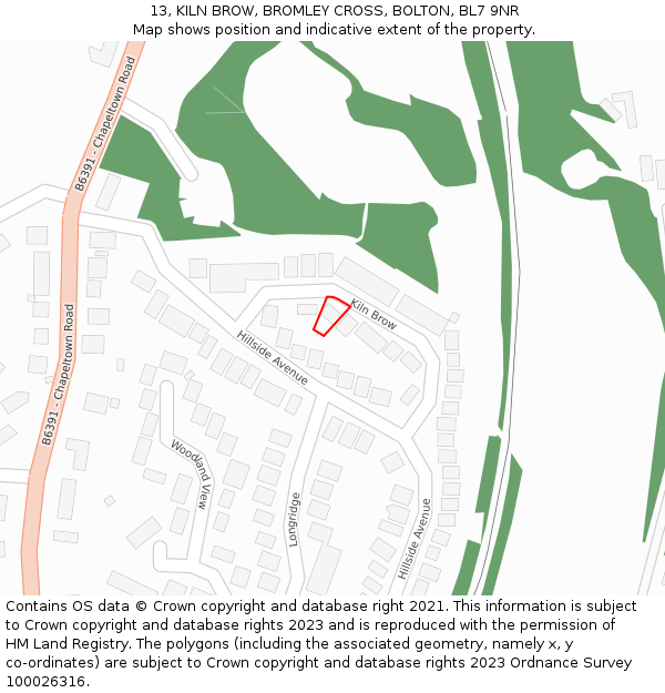 13, KILN BROW, BROMLEY CROSS, BOLTON, BL7 9NR: Location map and indicative extent of plot