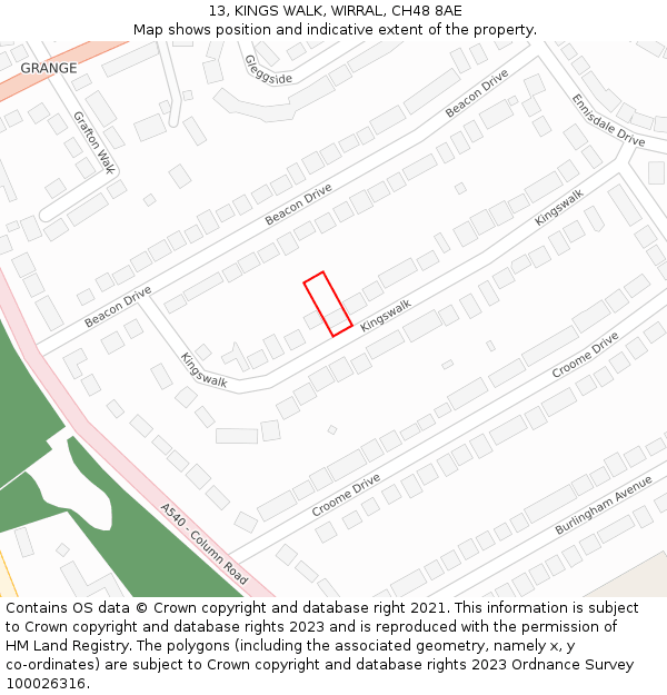 13, KINGS WALK, WIRRAL, CH48 8AE: Location map and indicative extent of plot