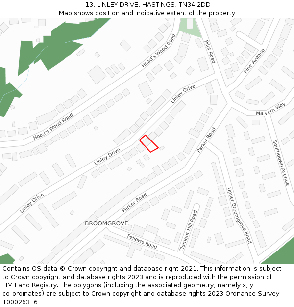 13, LINLEY DRIVE, HASTINGS, TN34 2DD: Location map and indicative extent of plot