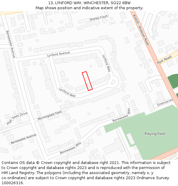 13, LYNFORD WAY, WINCHESTER, SO22 6BW: Location map and indicative extent of plot