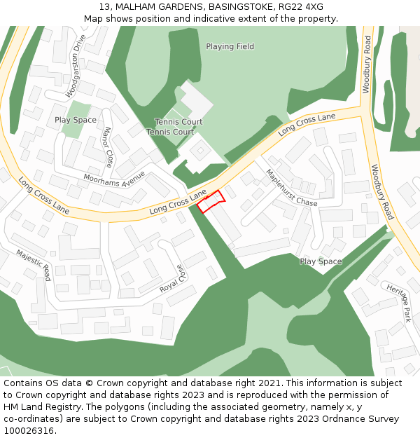 13, MALHAM GARDENS, BASINGSTOKE, RG22 4XG: Location map and indicative extent of plot