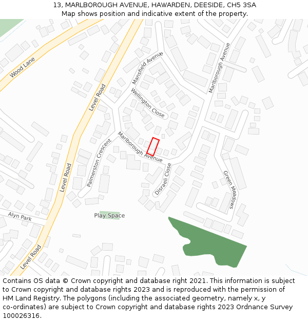 13, MARLBOROUGH AVENUE, HAWARDEN, DEESIDE, CH5 3SA: Location map and indicative extent of plot