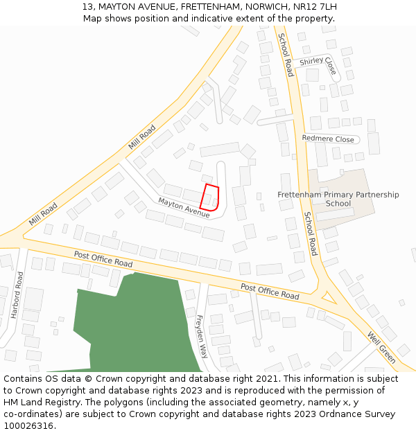 13, MAYTON AVENUE, FRETTENHAM, NORWICH, NR12 7LH: Location map and indicative extent of plot