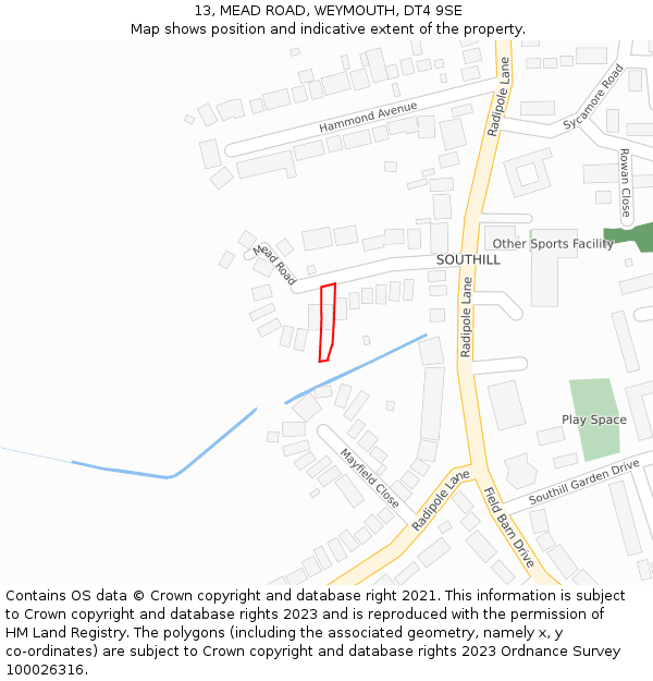 13, MEAD ROAD, WEYMOUTH, DT4 9SE: Location map and indicative extent of plot