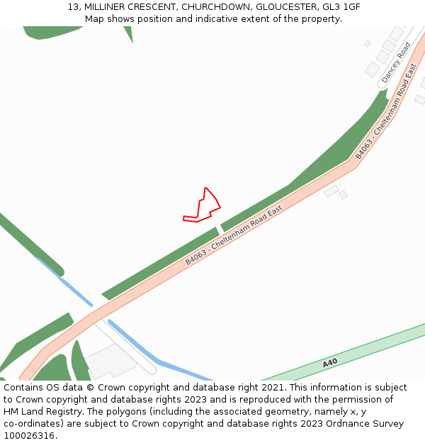 13, MILLINER CRESCENT, CHURCHDOWN, GLOUCESTER, GL3 1GF: Location map and indicative extent of plot