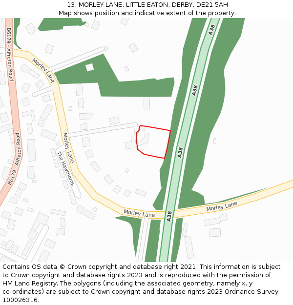 13, MORLEY LANE, LITTLE EATON, DERBY, DE21 5AH: Location map and indicative extent of plot