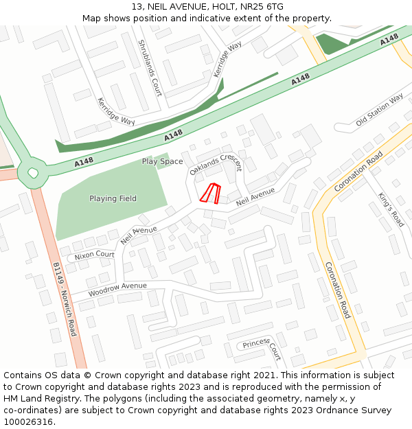 13, NEIL AVENUE, HOLT, NR25 6TG: Location map and indicative extent of plot