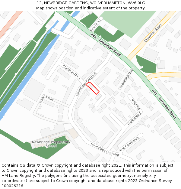 13, NEWBRIDGE GARDENS, WOLVERHAMPTON, WV6 0LG: Location map and indicative extent of plot