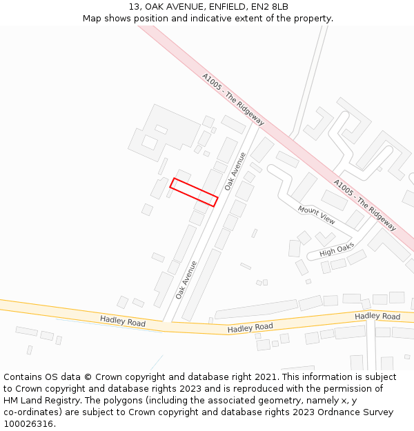 13, OAK AVENUE, ENFIELD, EN2 8LB: Location map and indicative extent of plot