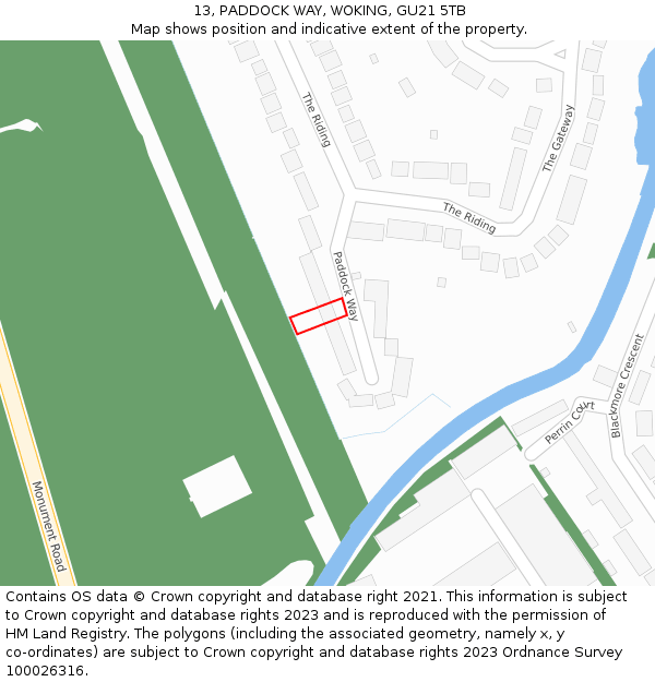 13, PADDOCK WAY, WOKING, GU21 5TB: Location map and indicative extent of plot