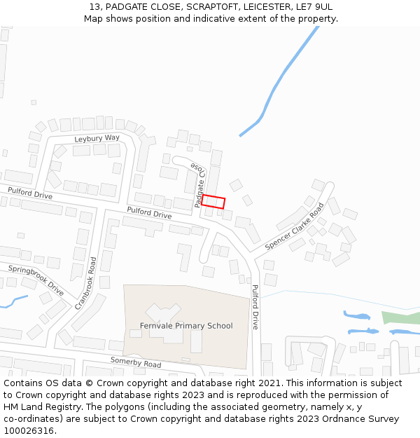 13, PADGATE CLOSE, SCRAPTOFT, LEICESTER, LE7 9UL: Location map and indicative extent of plot