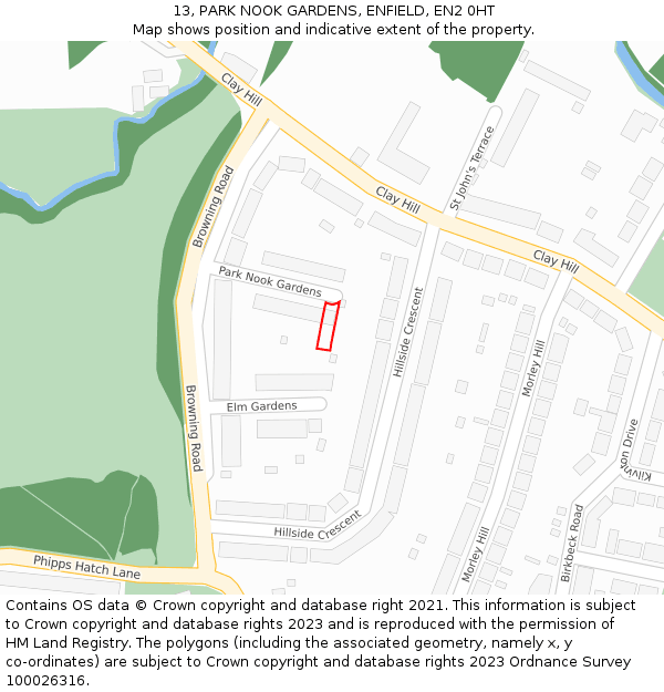 13, PARK NOOK GARDENS, ENFIELD, EN2 0HT: Location map and indicative extent of plot