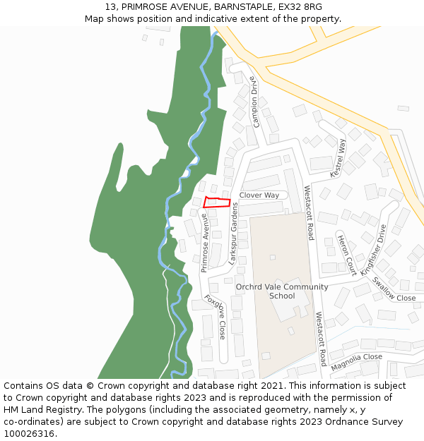 13, PRIMROSE AVENUE, BARNSTAPLE, EX32 8RG: Location map and indicative extent of plot