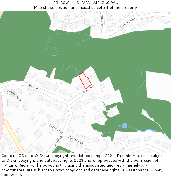 13, ROWHILLS, FARNHAM, GU9 9AU: Location map and indicative extent of plot