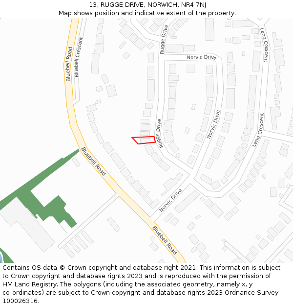 13, RUGGE DRIVE, NORWICH, NR4 7NJ: Location map and indicative extent of plot