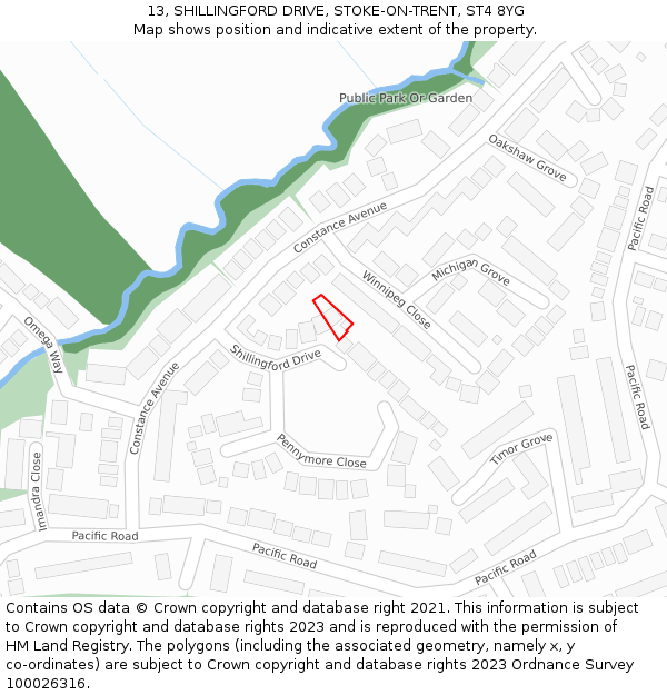 13, SHILLINGFORD DRIVE, STOKE-ON-TRENT, ST4 8YG: Location map and indicative extent of plot