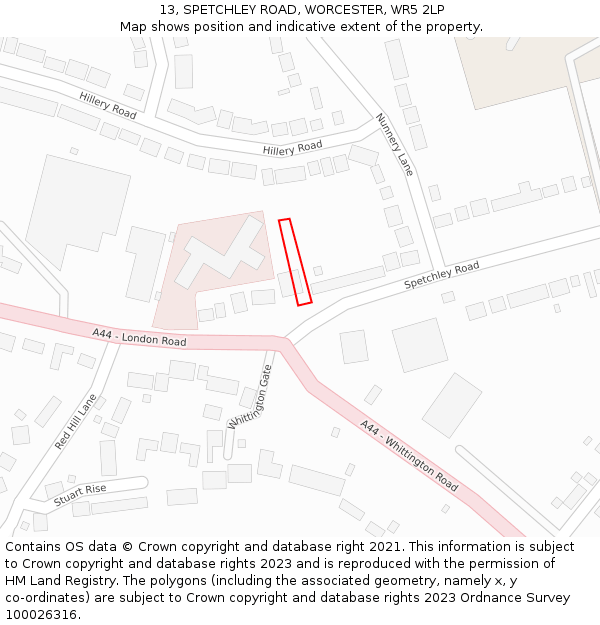 13, SPETCHLEY ROAD, WORCESTER, WR5 2LP: Location map and indicative extent of plot