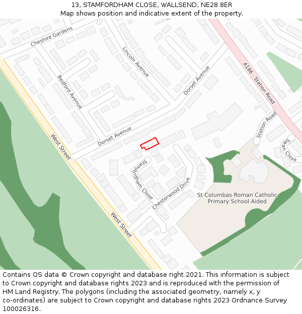 13, STAMFORDHAM CLOSE, WALLSEND, NE28 8ER: Location map and indicative extent of plot